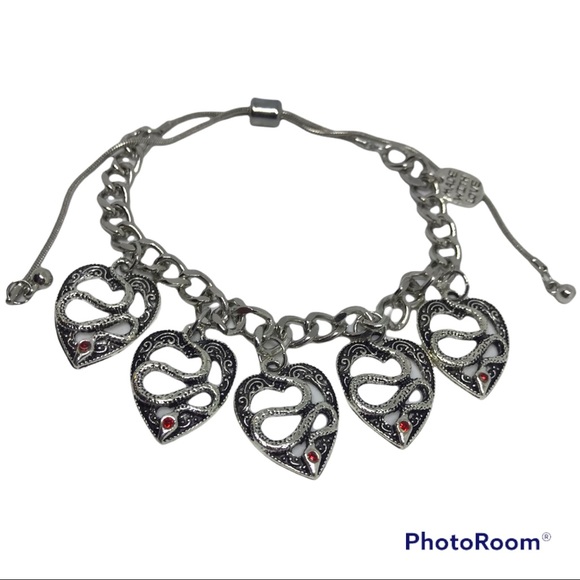 Serpent / Snake Heart One Size / Adjustable Charm Bracelet goth gothic grunge - Picture 2 of 3